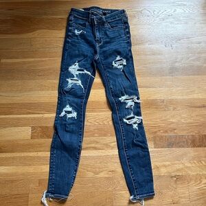 American Eagle Outfitters Women's Dark Blue Distressed Skinny Jeans